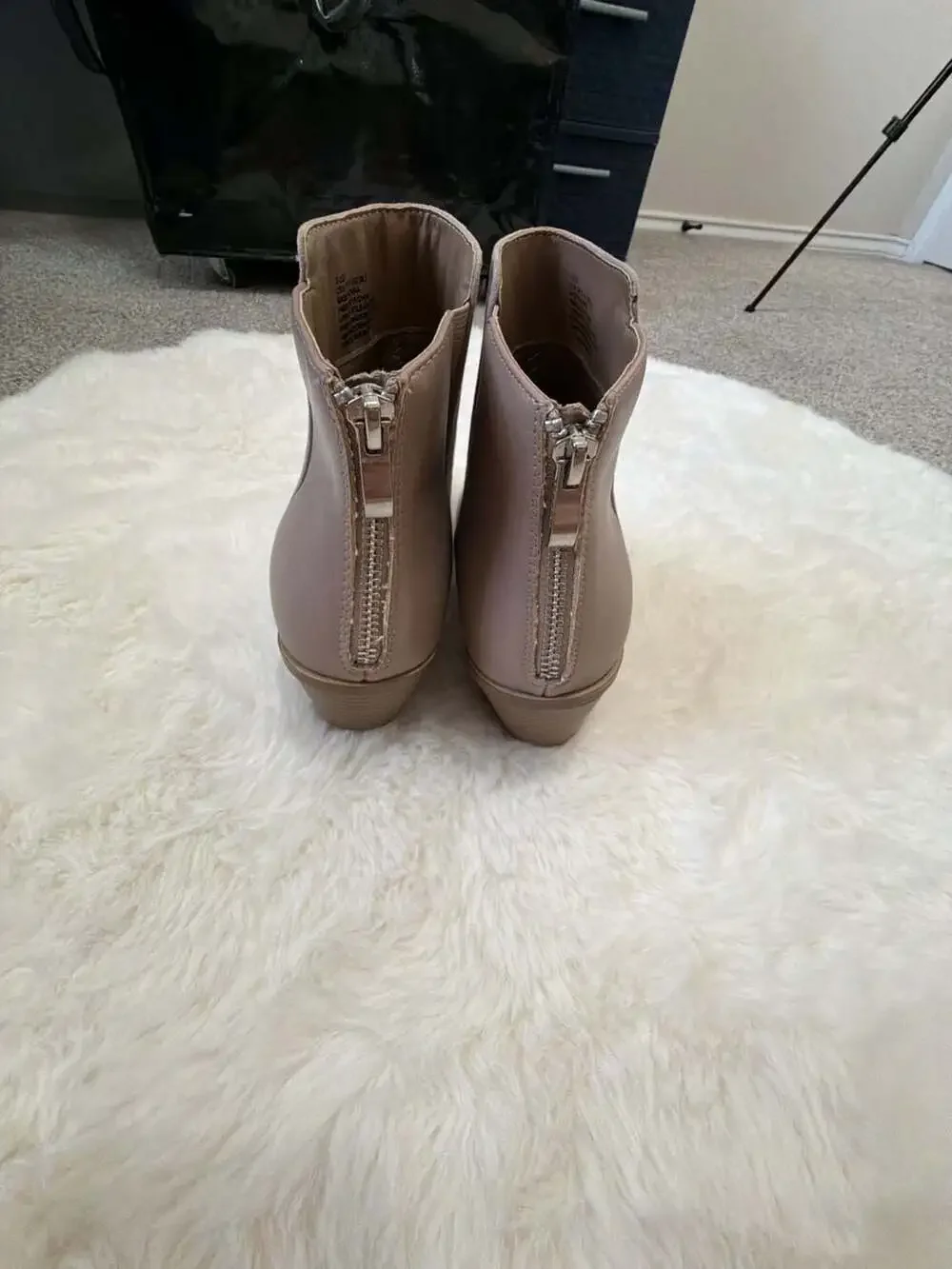 Shoedazzle Women's Taupe Faux Suede Block Heel Ankle Booties with Back Zipper